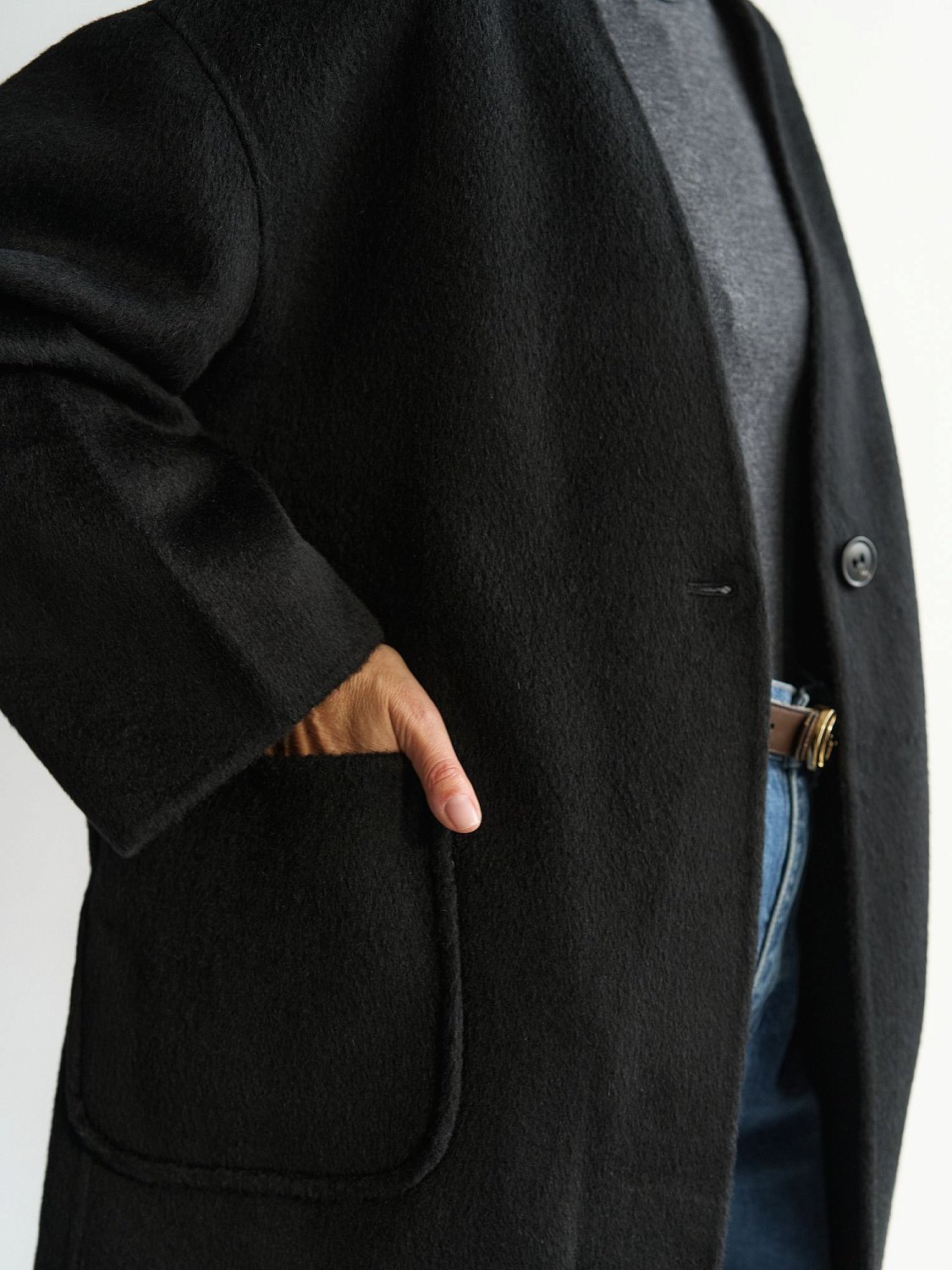 Пальто-жакет Double Face с шарфом (Черный)